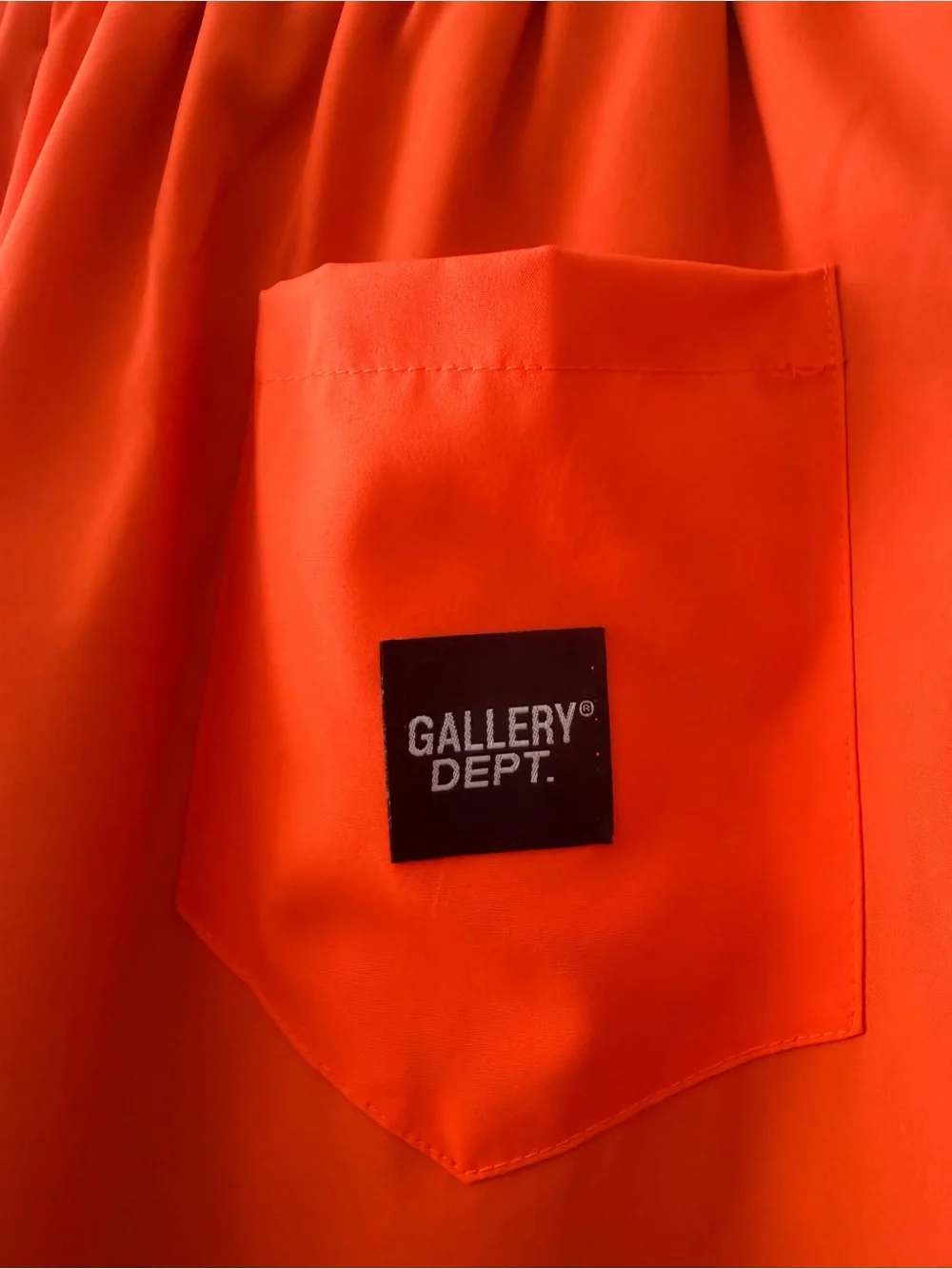 Gallery Dept. Swim Shorts Mens Large Orange Mesh Lined Elastic Waist Logo Trunks